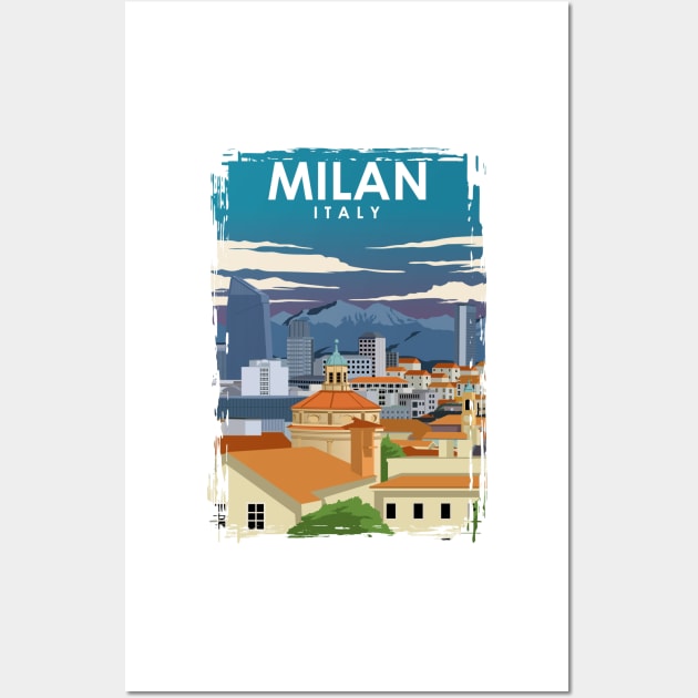 Milan Italy Vintage Minimal Retro Travel Poster Wall Art by jornvanhezik